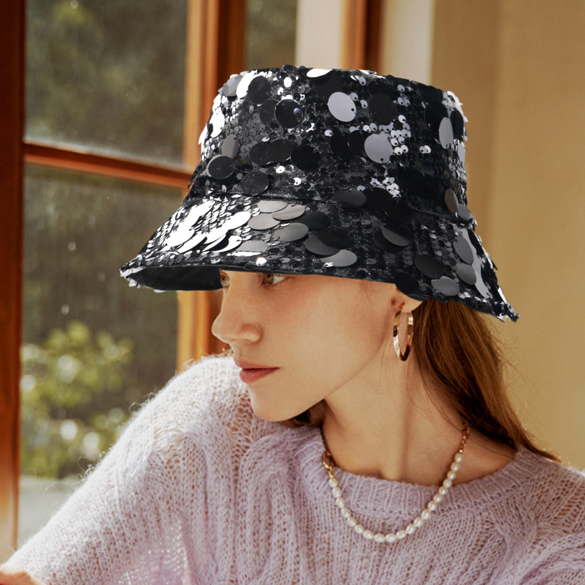 Sombreros de pescador plegables con lentejuelas simples a la moda para mujer