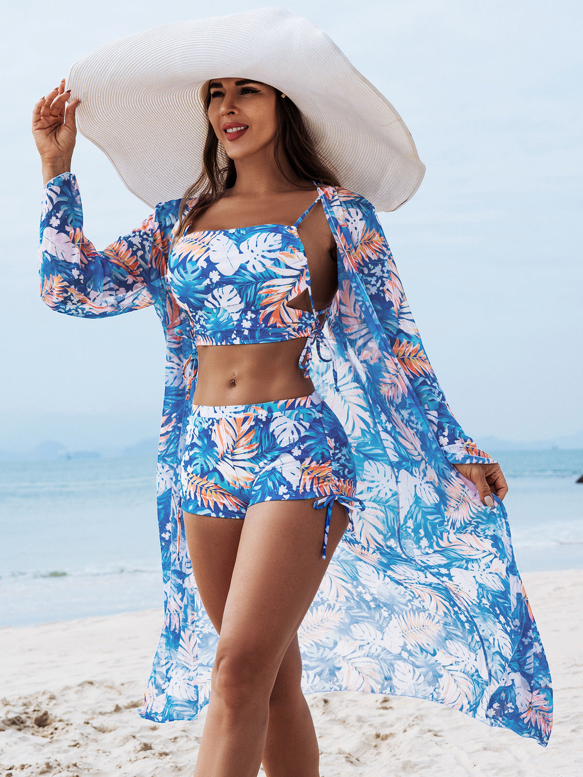 Women Fashion Sexy Multicolor Print Swimsuit Three-Piece Set