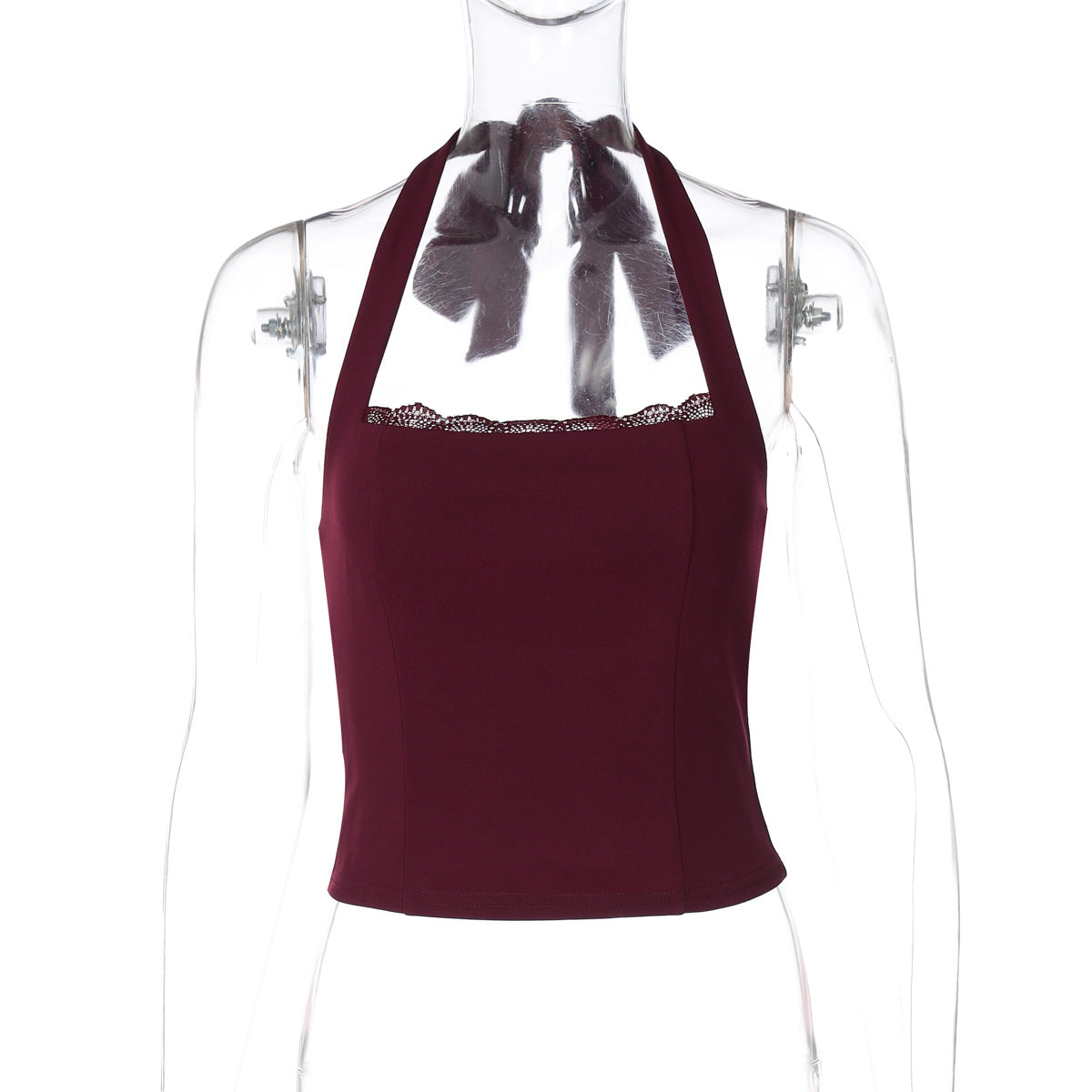 Women Fashion Sexy Halter-Neck Backless Lace-Up Crop Top