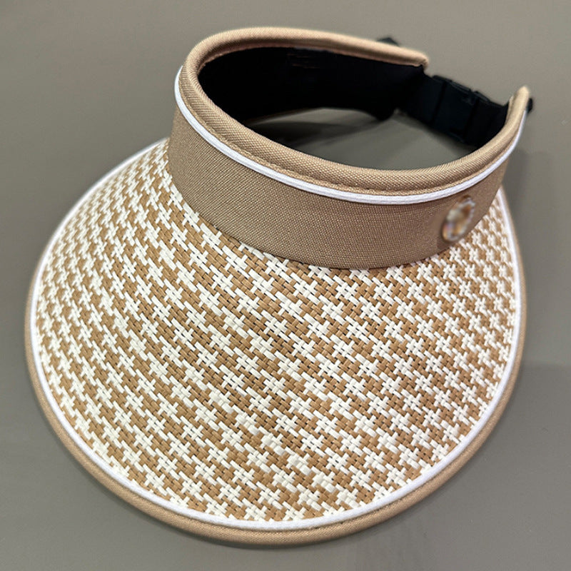 Sombrero de paja con pata de gallo y ala ancha para mujer