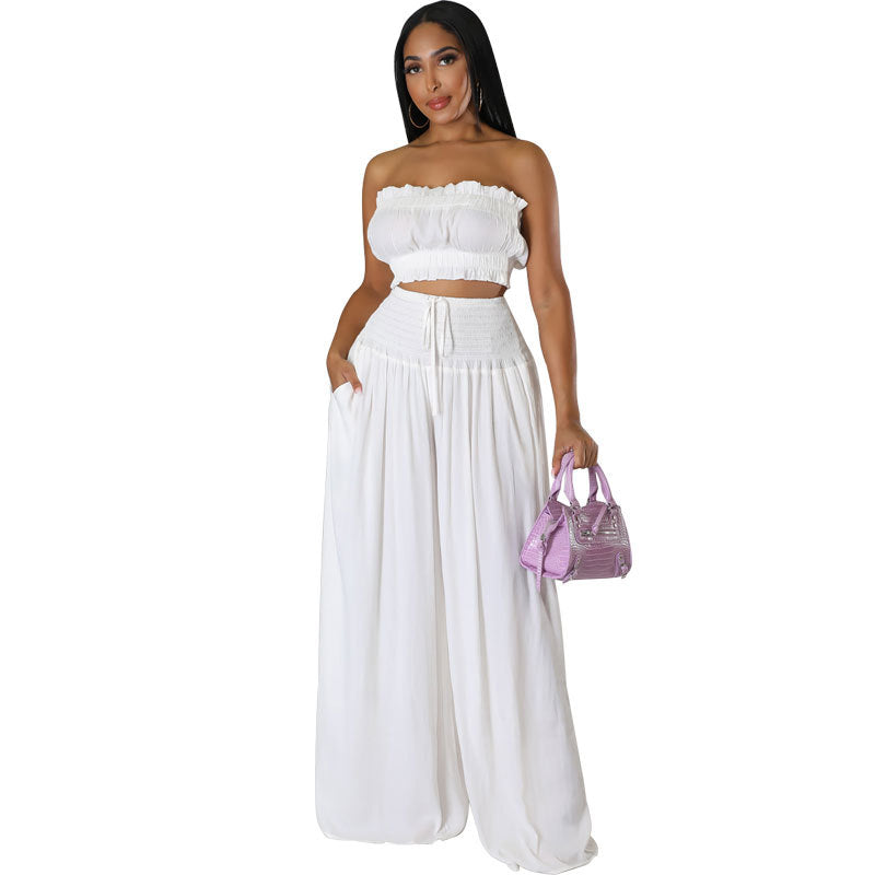 Conjunto de vacaciones casual de verano para mujer, pantalones anchos