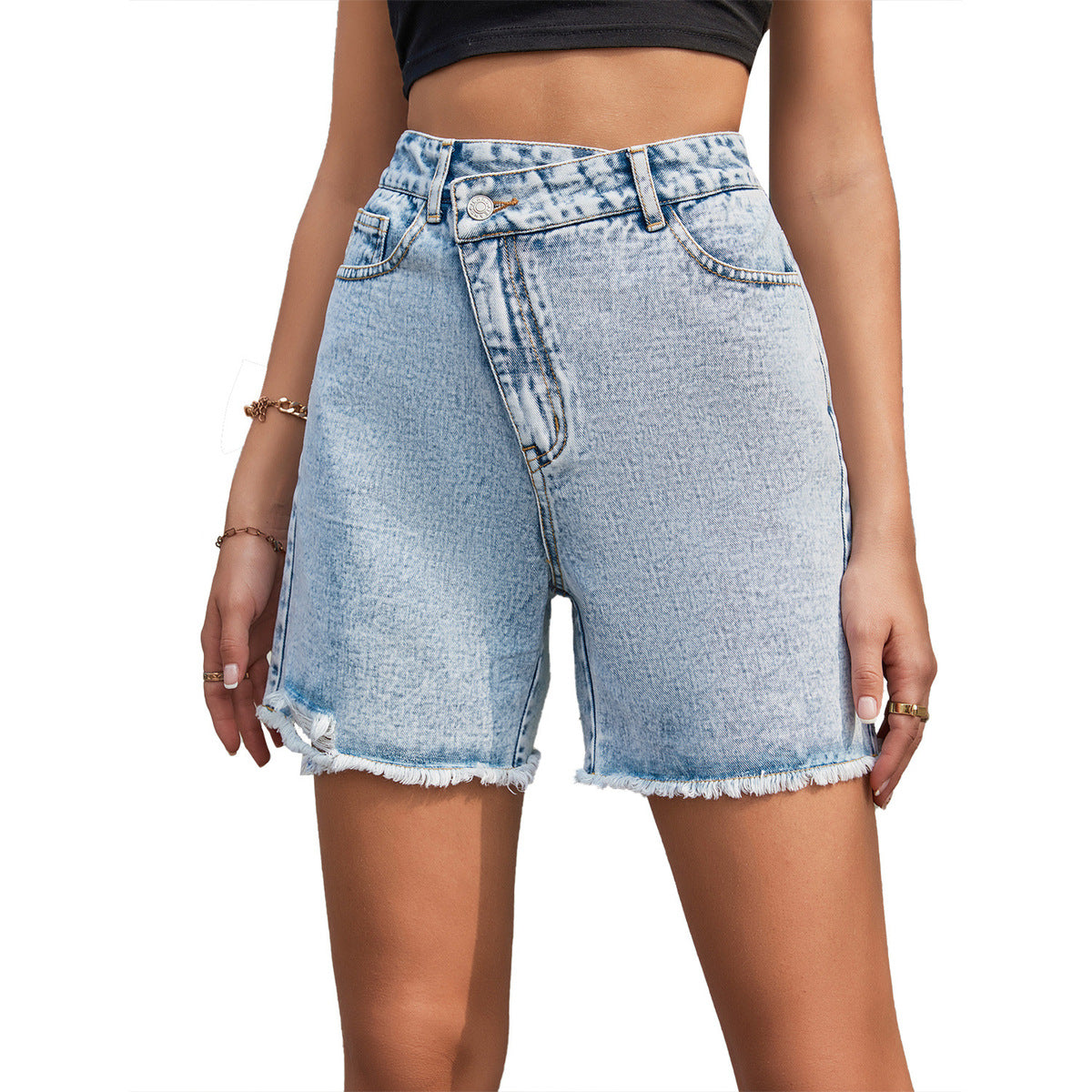 Short en jean ample taille haute pour femme