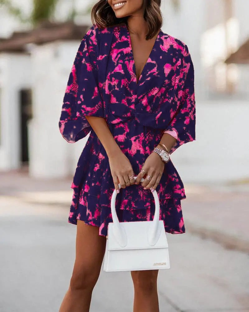 Vestido informal bohemio con cuello en V y mangas dolman para mujer