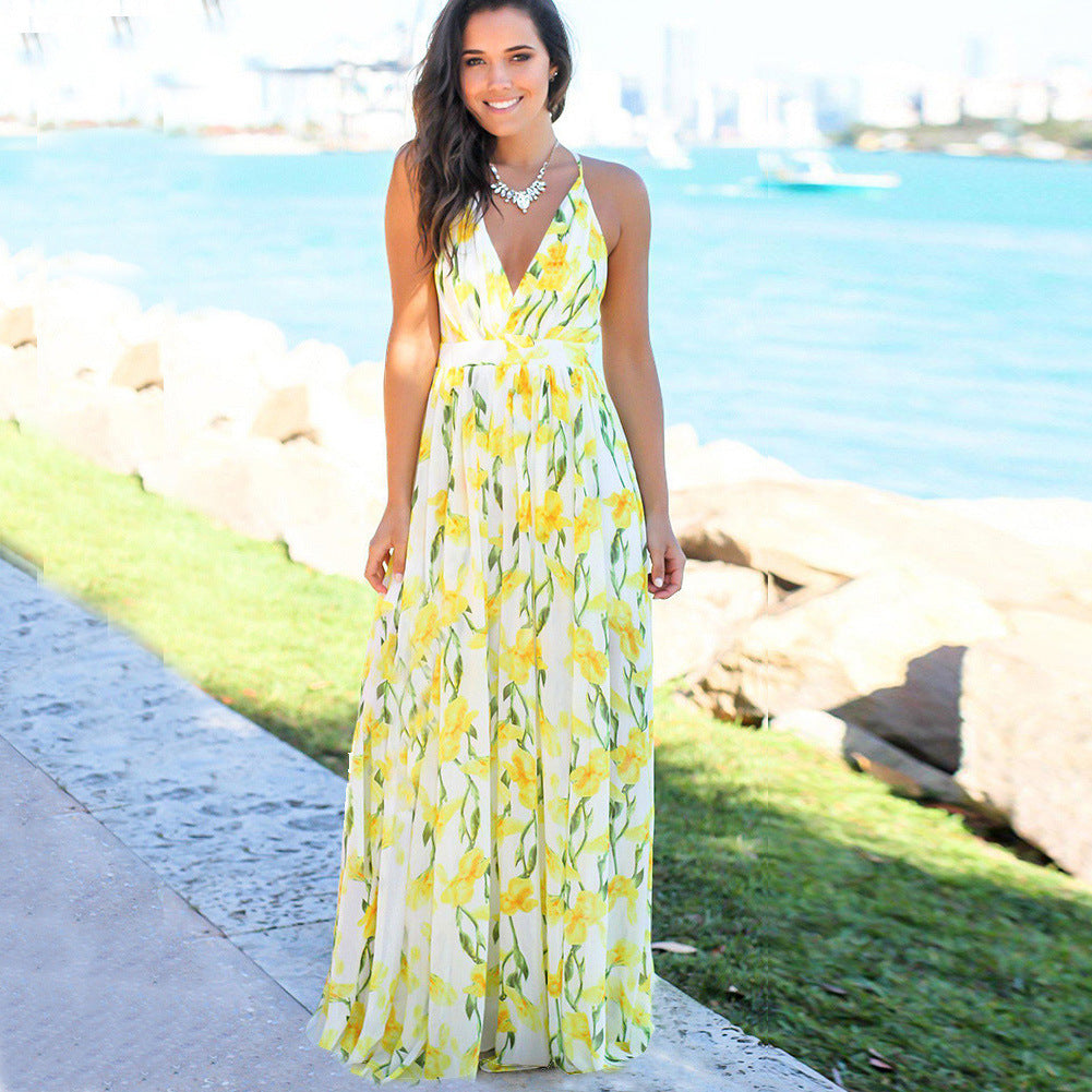 Vestido informal de algodón con cuello en V y estampado floral para mujer