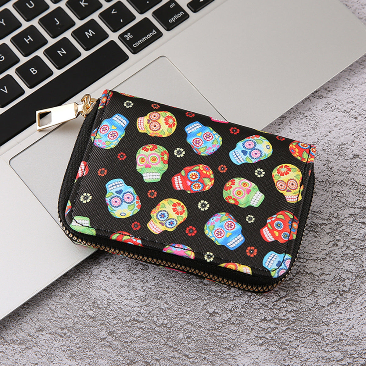 Halloween Women Cartoon Multicolor Skull Zipper Wallet