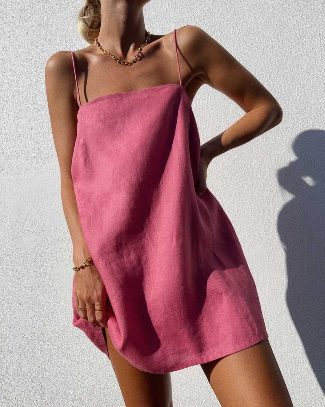 Vestido casual de algodón y lino para mujer