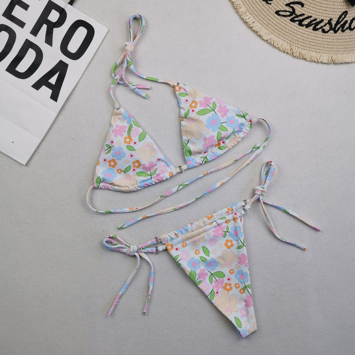 Women Sexy Lace-Up Print Bikini