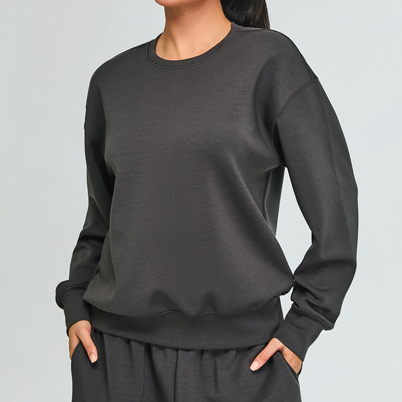 Sudadera informal sencilla de manga larga en color liso para mujer