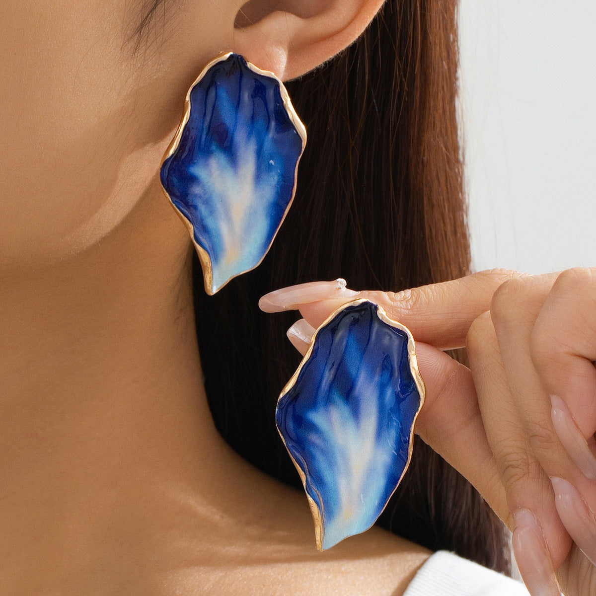 Pendientes geométricos plisados irregulares retro - Aleación, estilo natural, coloridos
