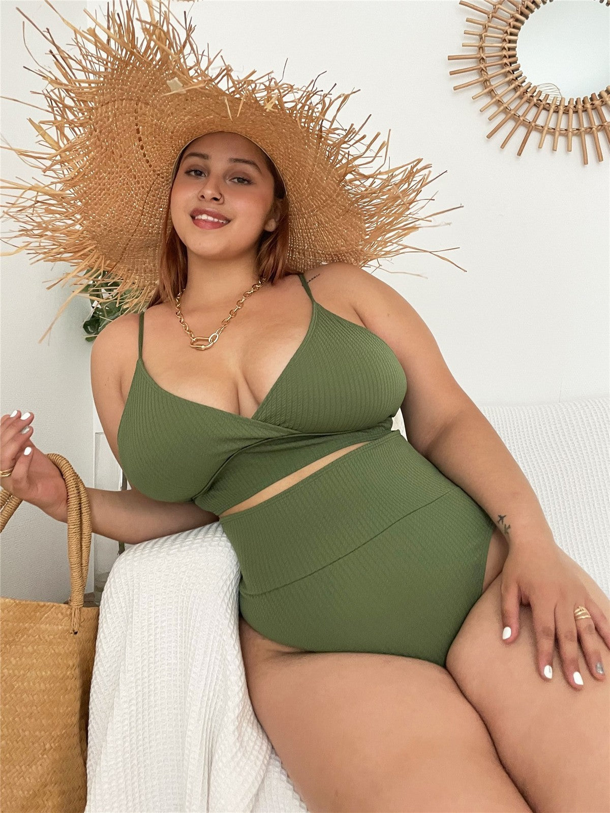 Bikini sexy grande taille à la mode pour femmes, couleur unie