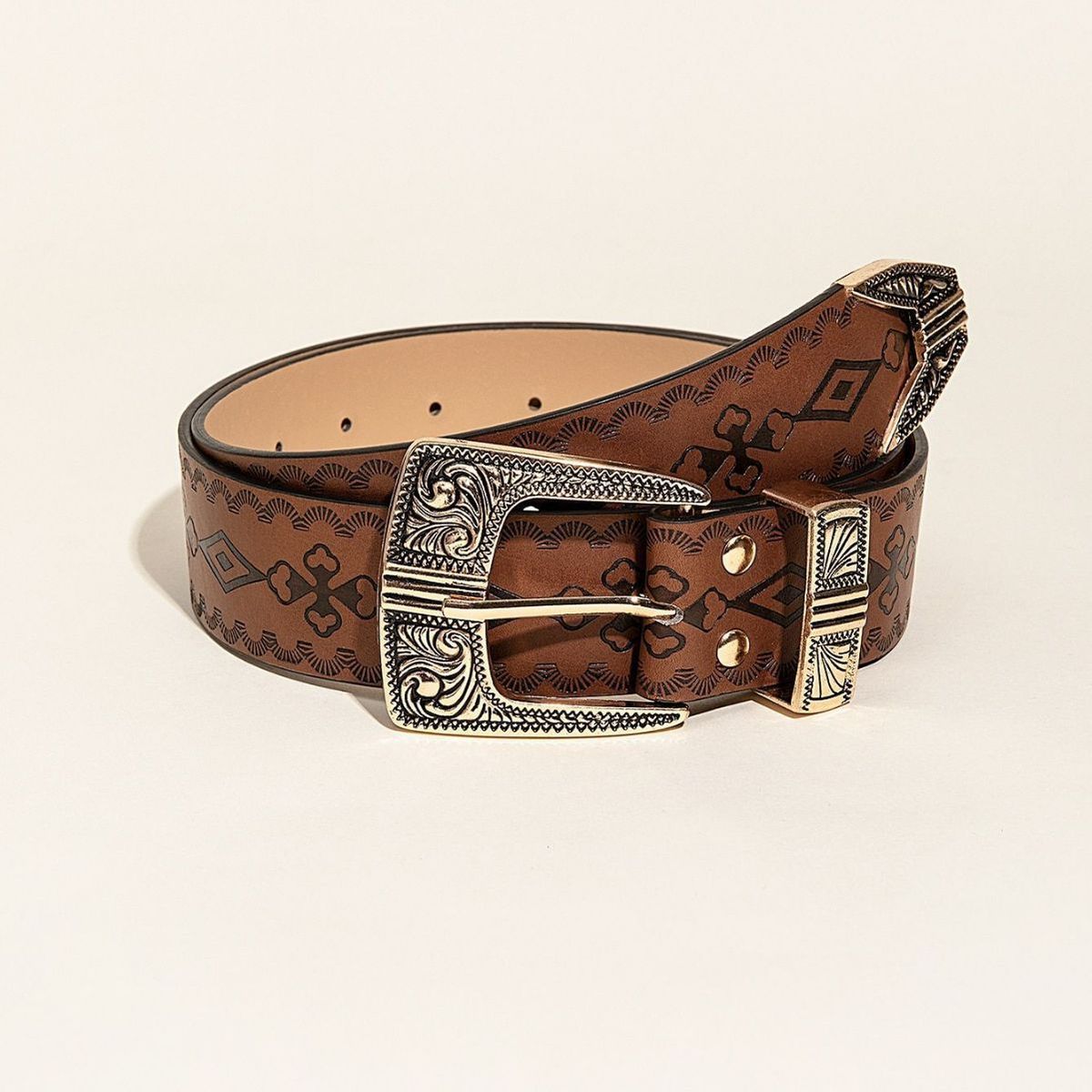 Ceinture à boucle ardillon à motif floral rétro pour femme