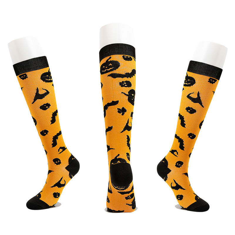 Chaussettes de compression tendance pour femmes, motif citrouille d'Halloween, crâne effrayant