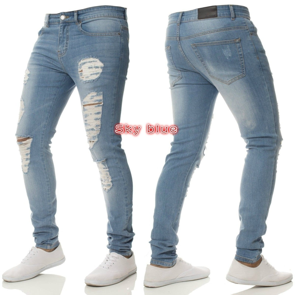 Men Casual Basic Ripped Slim Fit High-Waisted Jeans
