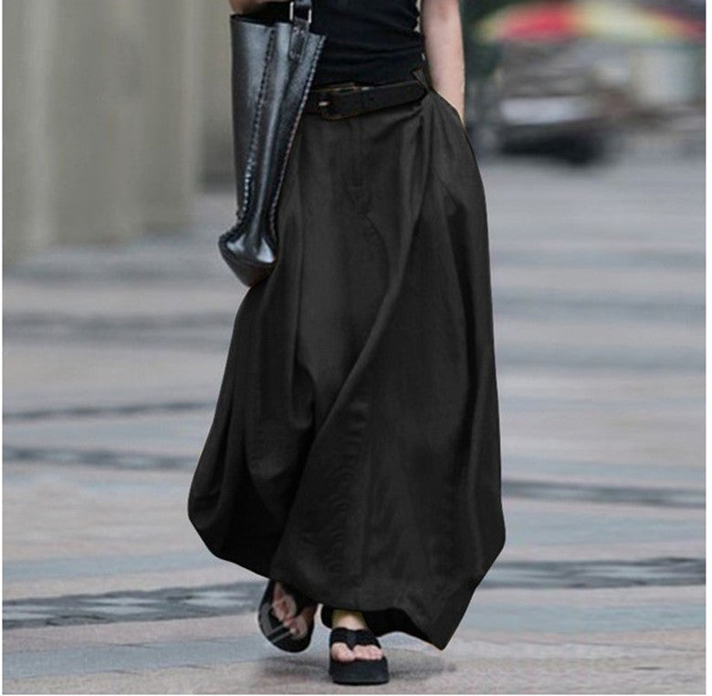 Women Fashion Casual Solid Color High Waist Skirt