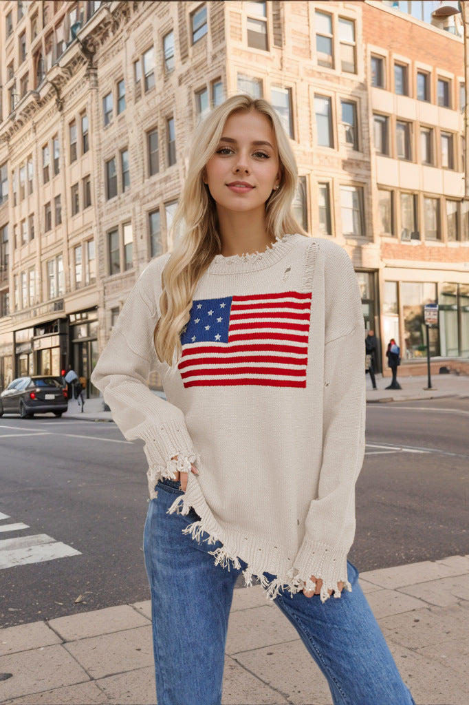 Women Fashion Casual Independence Day Long-Sleeve Sweater