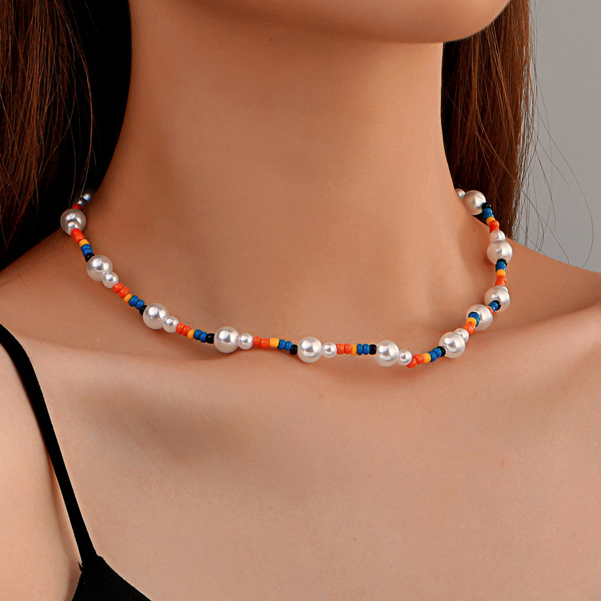 Collar bohemio de cuentas multicolores para mujer