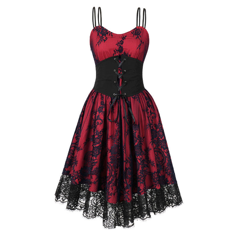 Robe à bretelles en dentelle style gothique pour femme