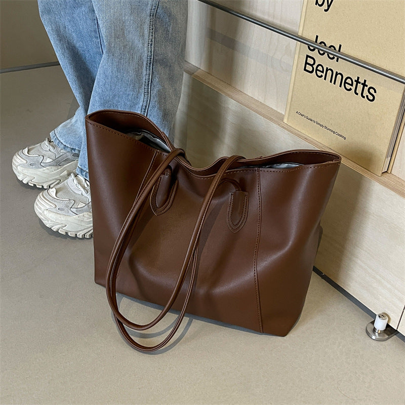 Bolso de mano informal, sencillo, de color sólido y gran capacidad para mujer