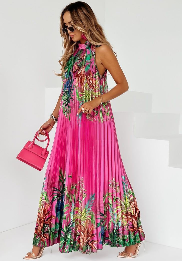 Vestido largo sin mangas con estampado floral bohemio informal de verano para mujer