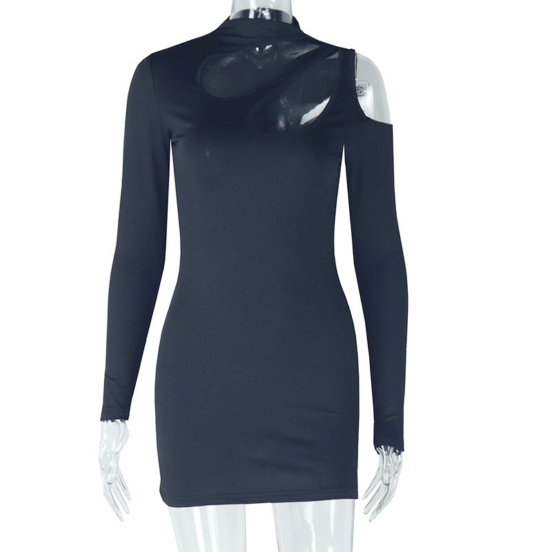 Women Fashion Sexy Solid Color Hollow-Out Dress