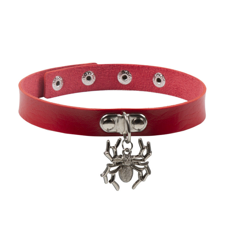 Gargantilla de cuero con colgante de araña punk de moda para Halloween para mujer