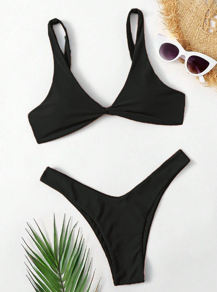Women Sexy Solid Color Nylon Bikini with Sleeveless Design
