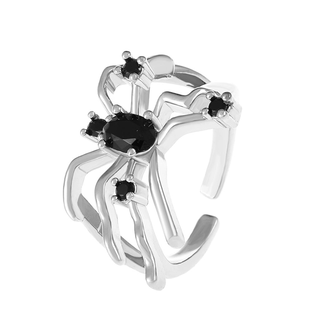 Anillo de apertura de araña de metal oscuro para mujer de Halloween