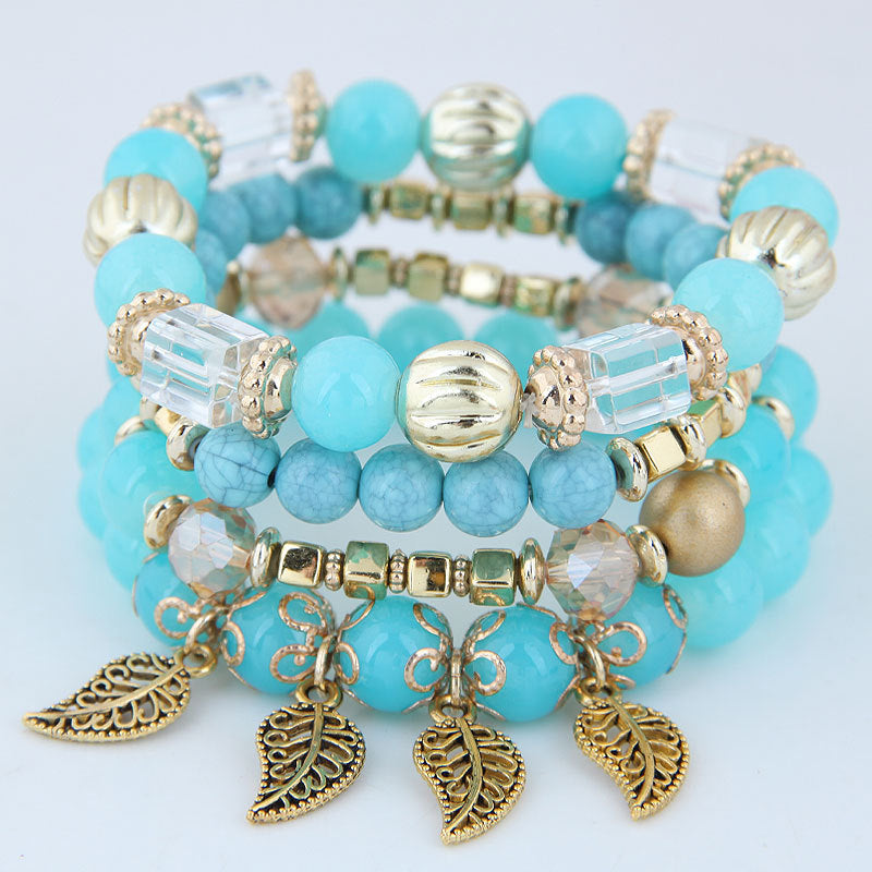 Bohemian Multi-Layered Crystal Tassel Leaf Bracelet