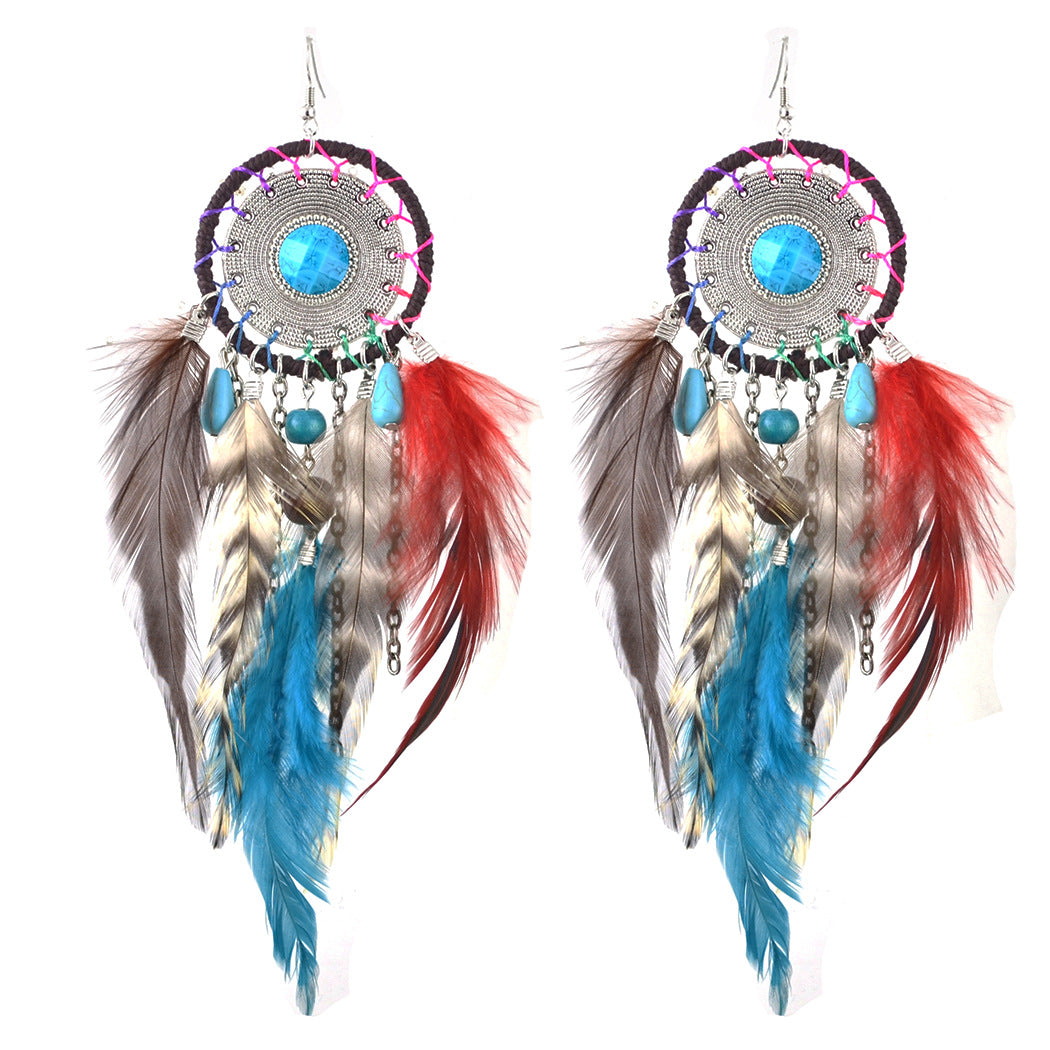 Pendientes de atrapasueños con borlas de plumas estilo bohemio para mujer