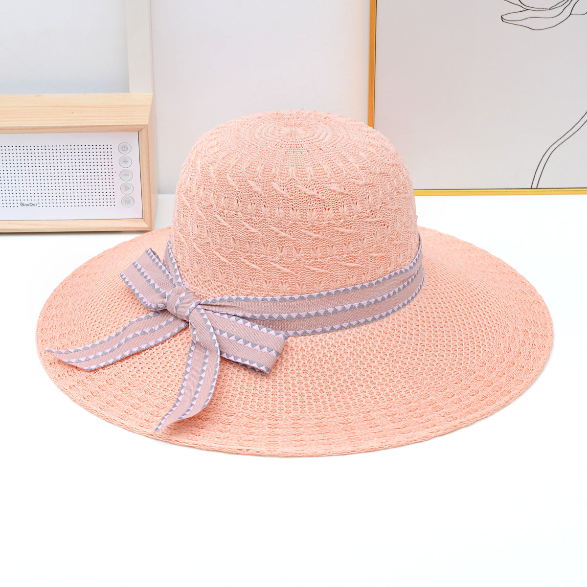 Sombrero de sol tejido para mujer: beige, rojo cuero, café claro y naranja