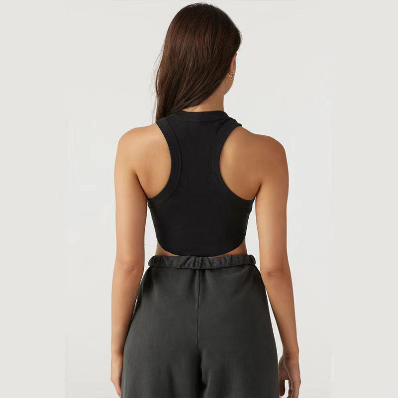 Camiseta deportiva sin mangas de secado rápido de color liso para mujer