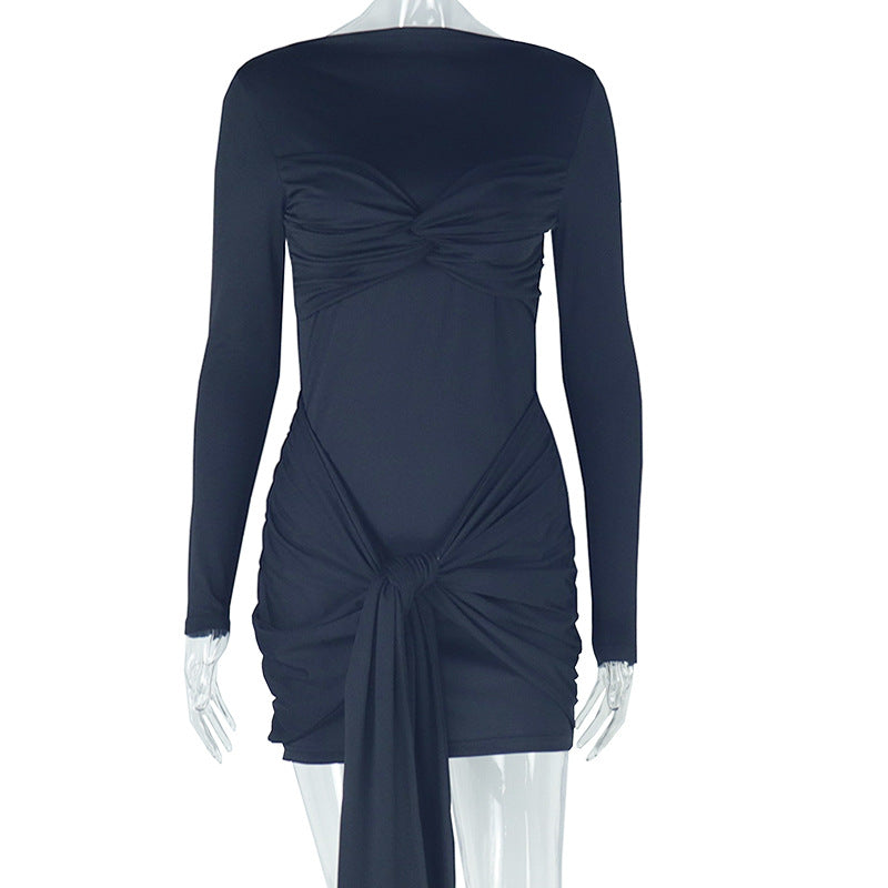 Vestido elegante de manga larga de color liso a la moda para mujer
