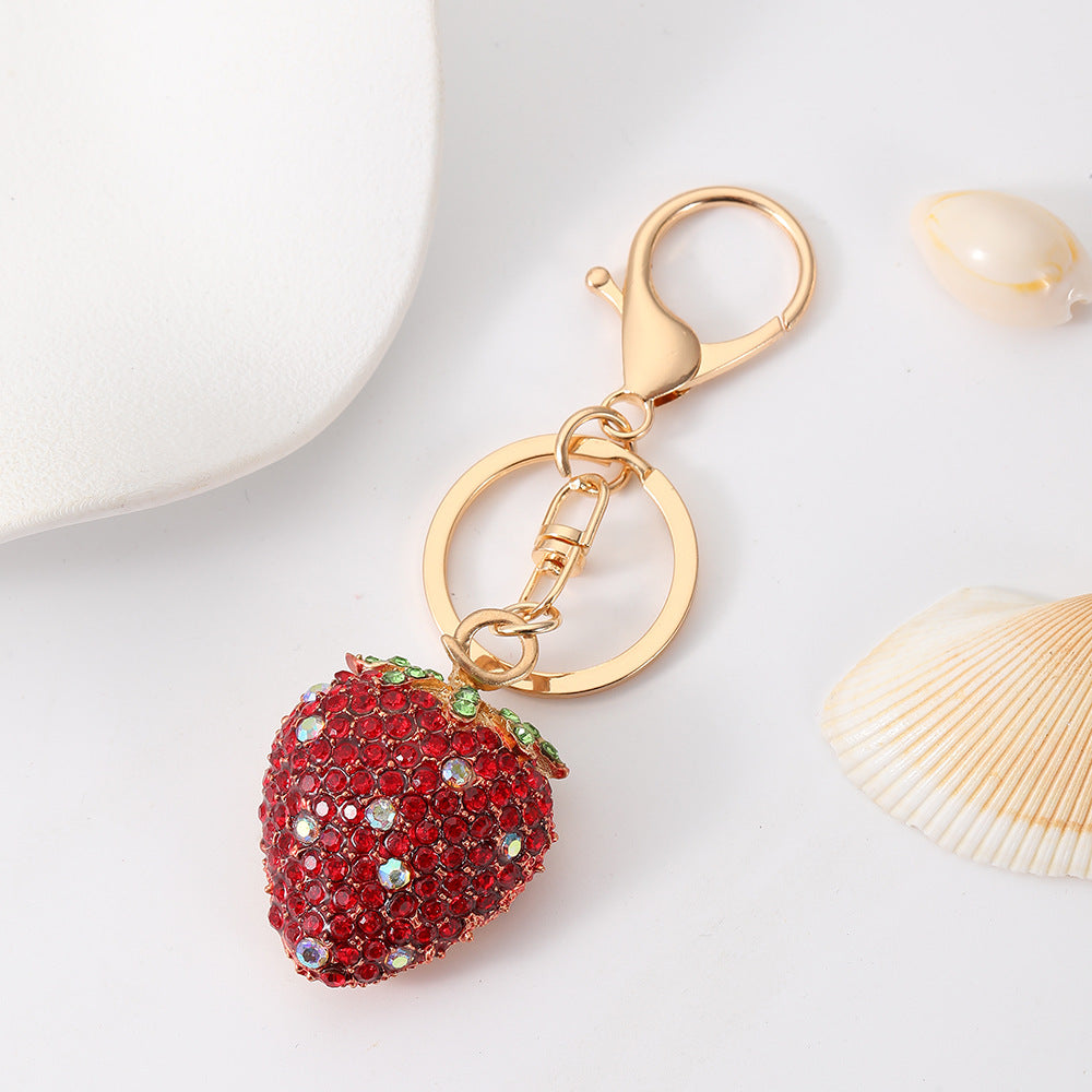 Cute Rhinestone Strawberry Fruit Key Chain Pendant