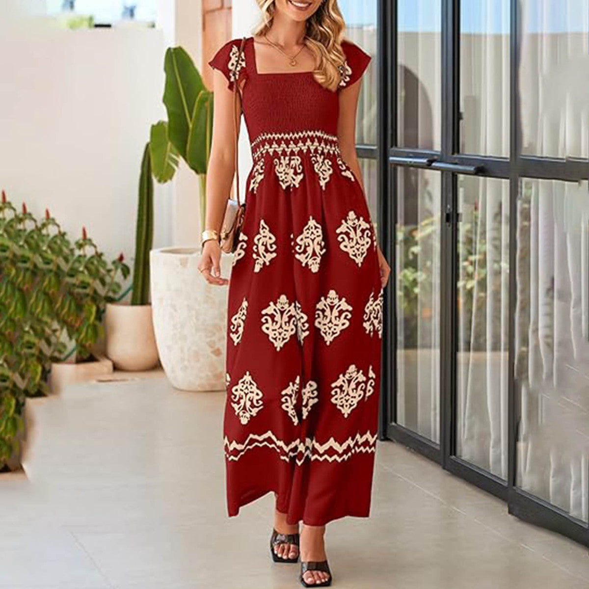 Combinaison à manches courtes et imprimé bohème vintage pour femme