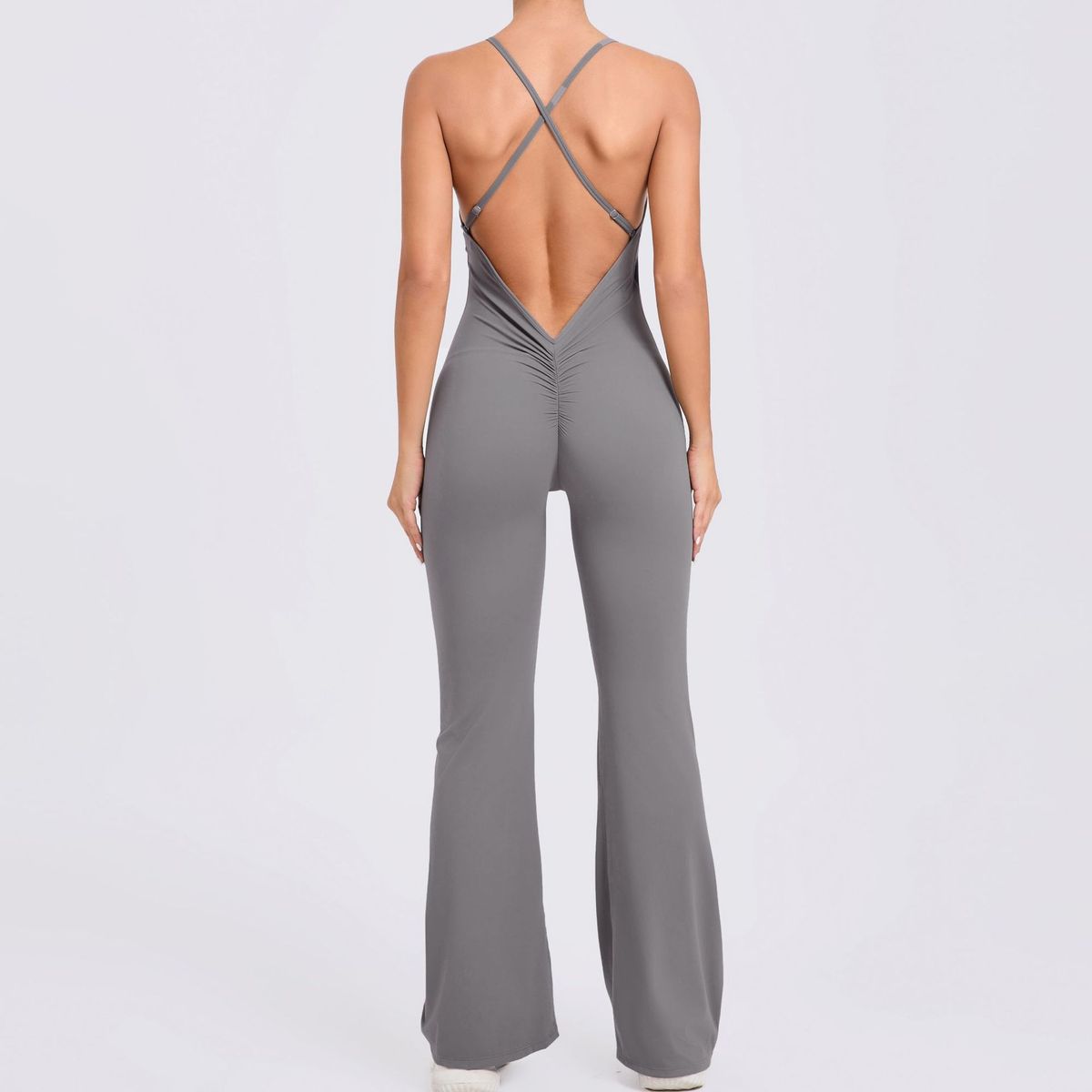 Adjustable Shoulder Strap Flared Yoga Jumpsuits for Women Cotton Blend