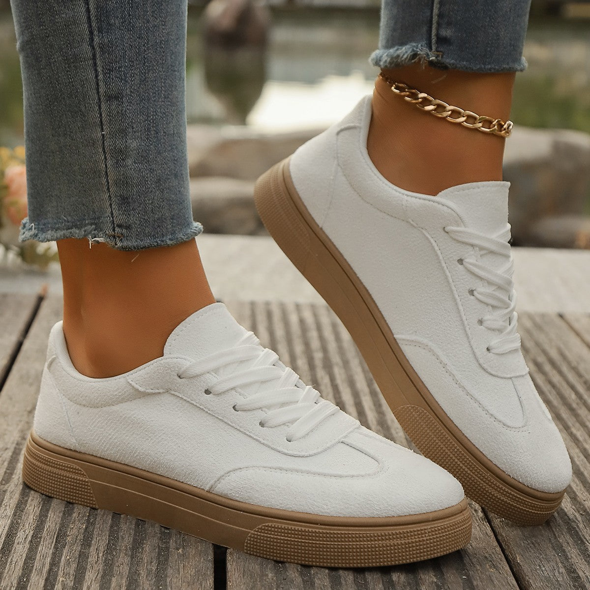 Zapatillas planas informales de ante de color liso para mujer