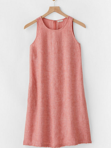 Vestido de cuello redondo de lino y algodón a la moda para mujer