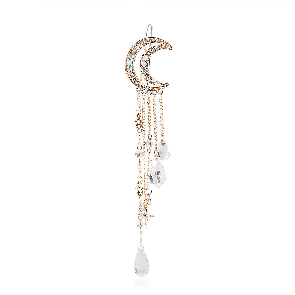Fashion Moon Tassel Rhinestone Headwear