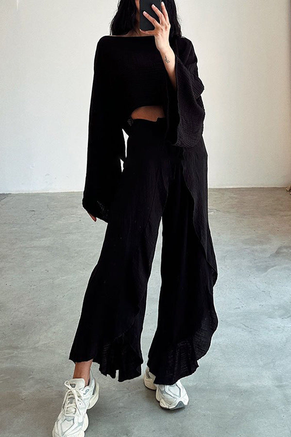 Women Fashion Loose Cotton Linen Long-Sleeve Set