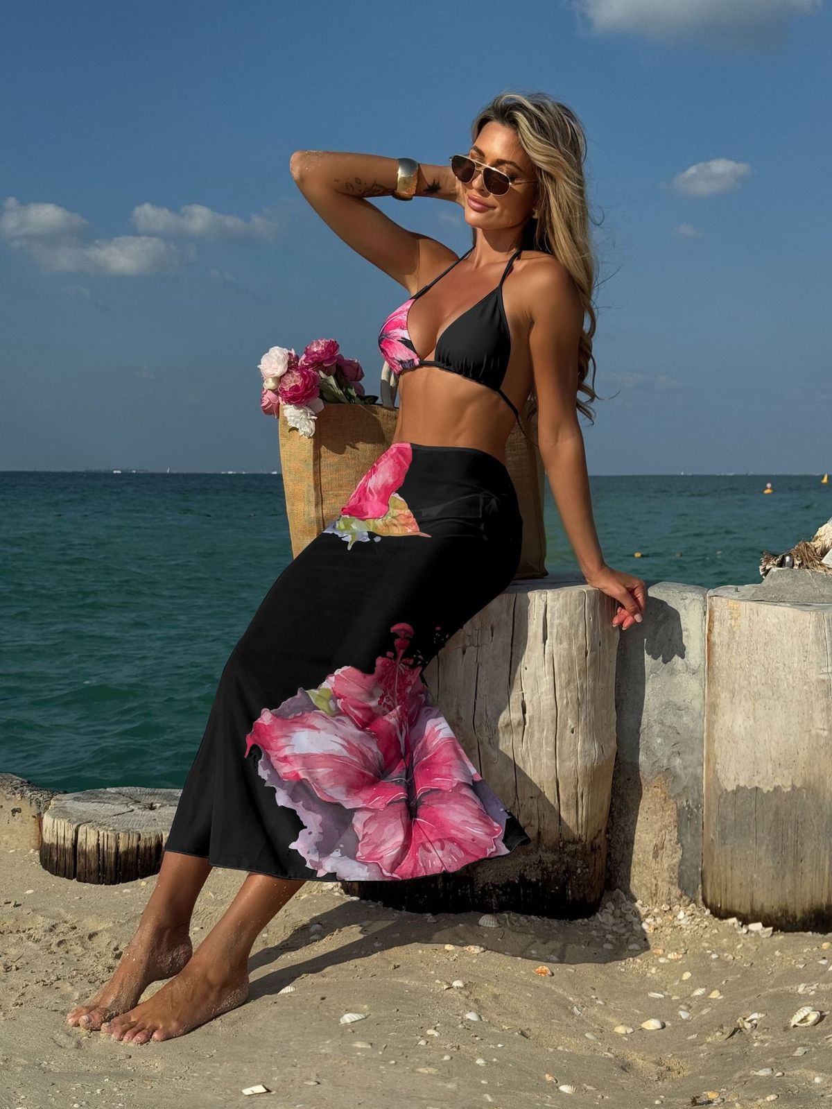 Ensemble de bikini cache-maillot à imprimé floral pour les vacances d'été