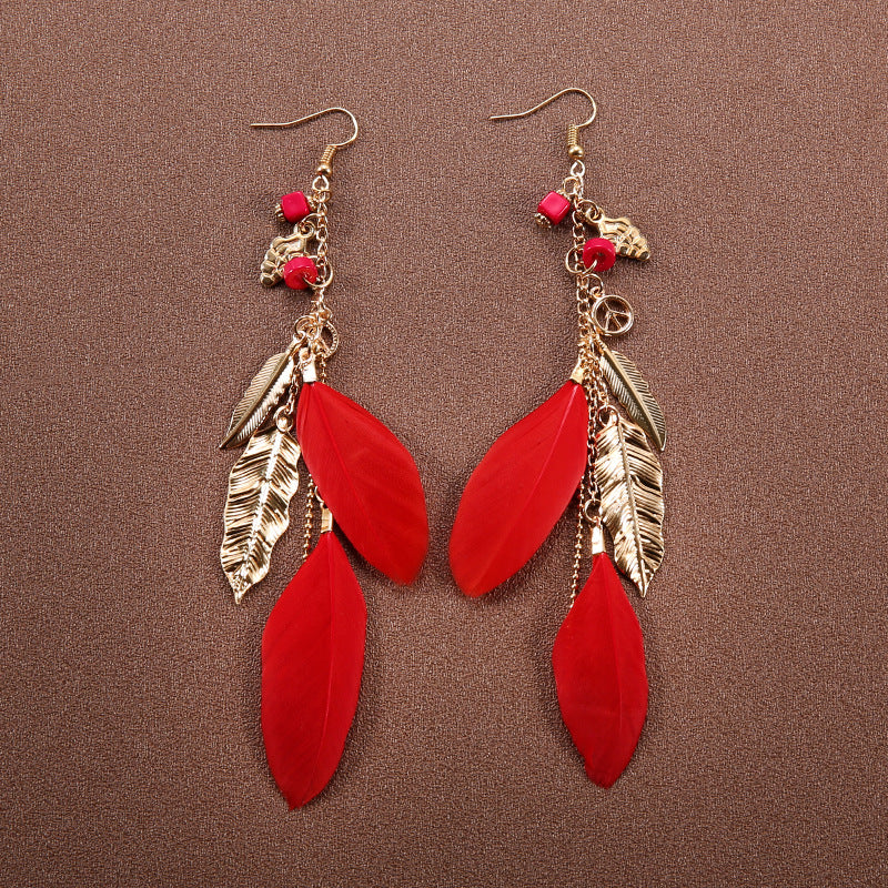 Bohemian Ethnic Style Retro Tassel Feather Earrings