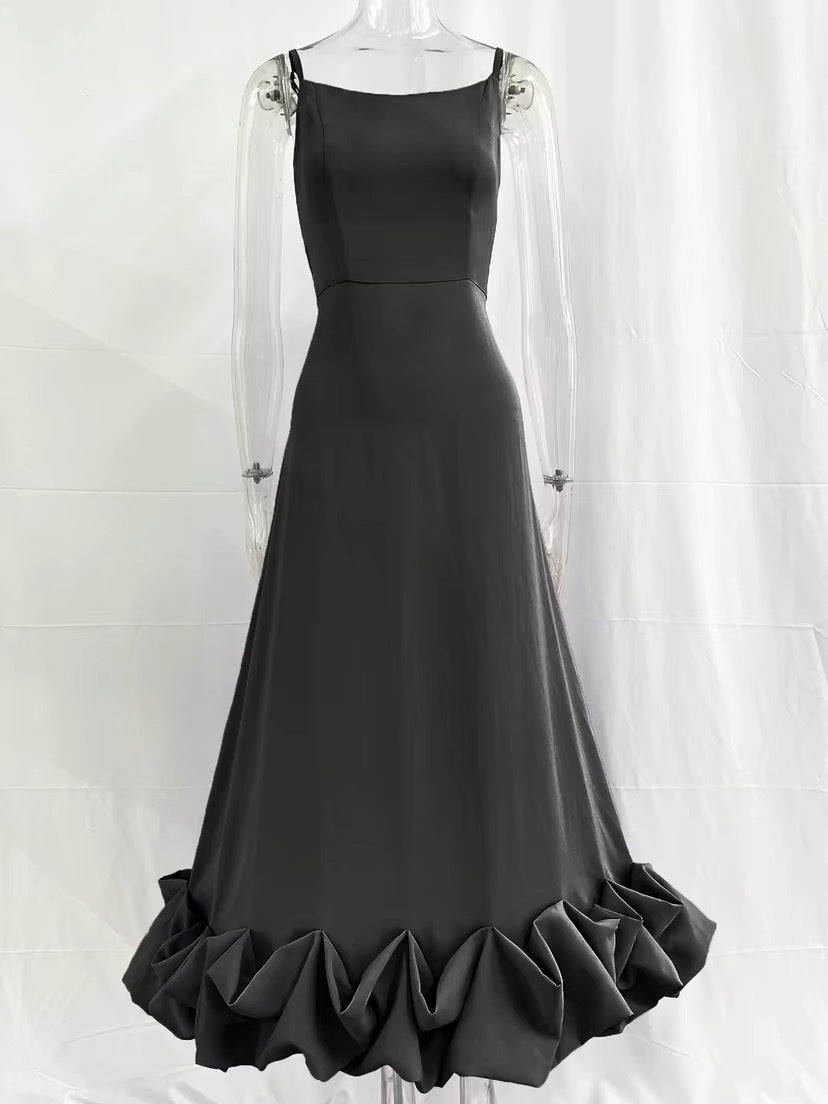 Women Fashion Elegant Solid Color Spaghetti Strap Dress