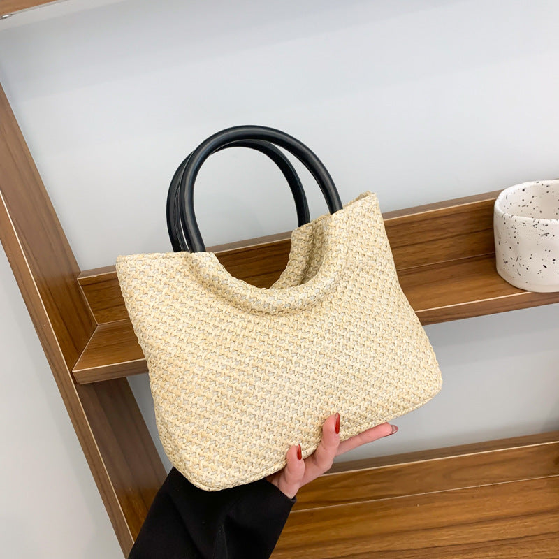 Bolso circular tejido de paja informal de moda para mujer con estilo artístico
