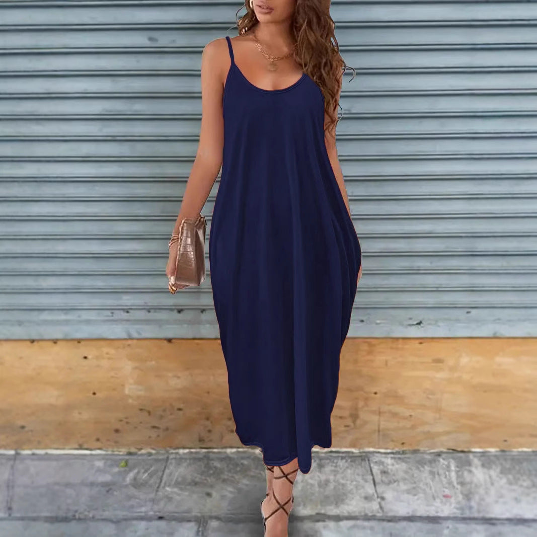 Women Casual Solid Color Sling Dress in Milk Fiber