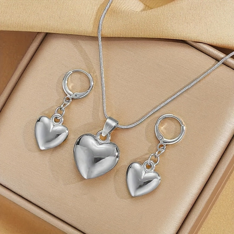 Conjunto de collar y pendientes con forma de corazón de melocotón para mujer