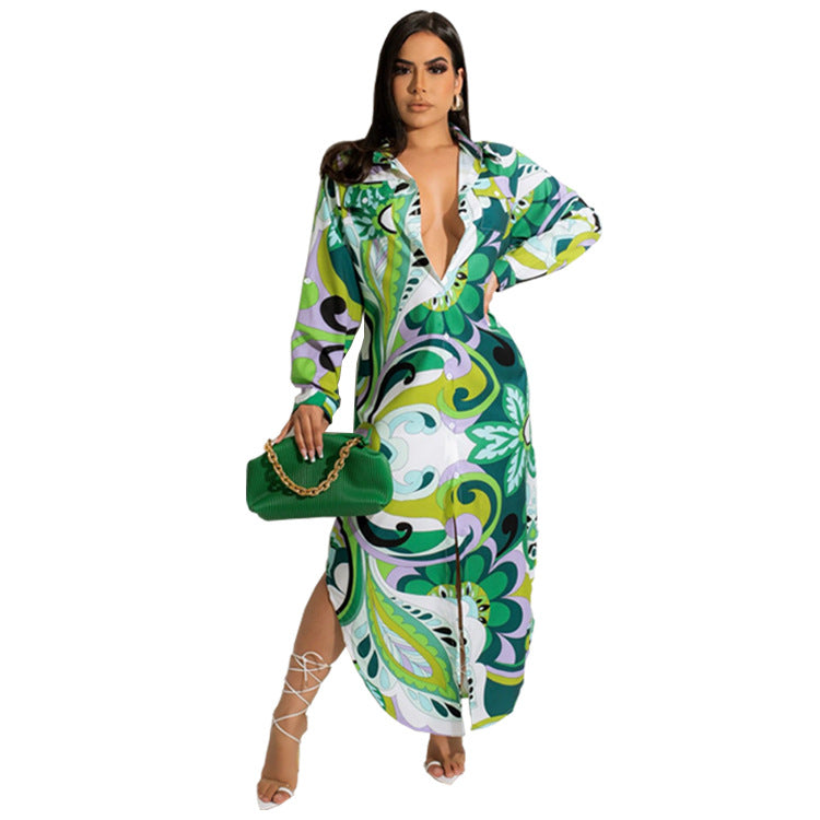 Robe chemise longue à manches longues pour femme, style bohème, tendance vacances