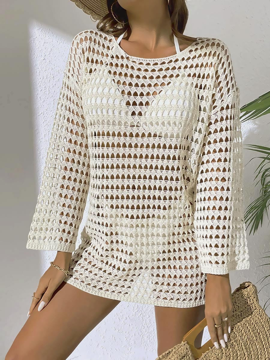 Traje de baño sexy de punto de color sólido y hueco para mujer