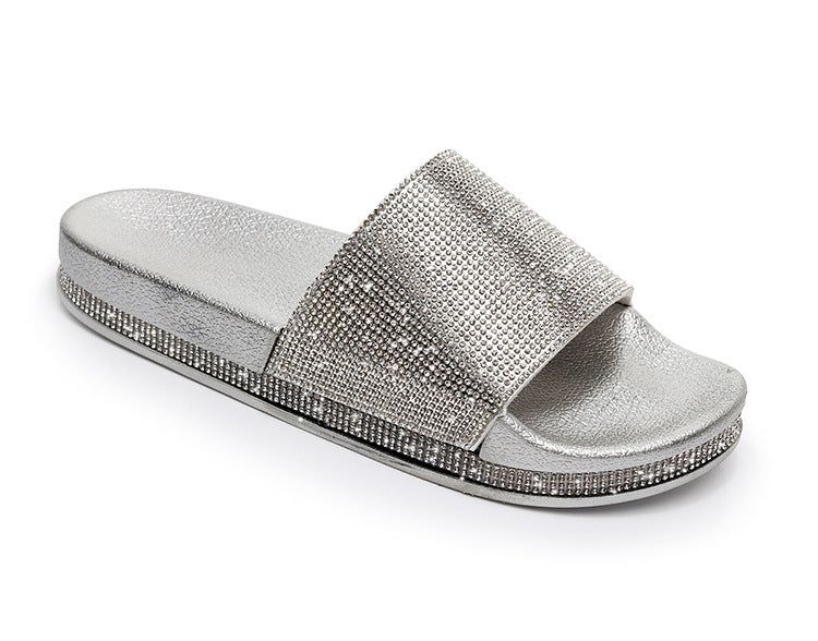 Pantuflas de plataforma con diamantes de imitación de moda para mujer