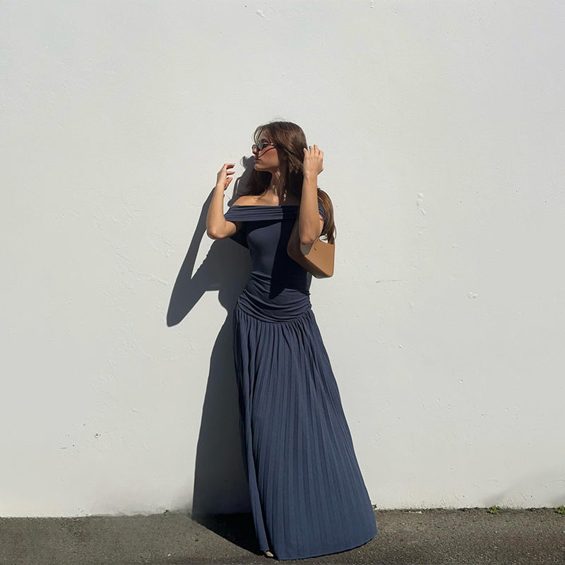 Women Elegant Solid Color Off-Shoulder Maxi Dress
