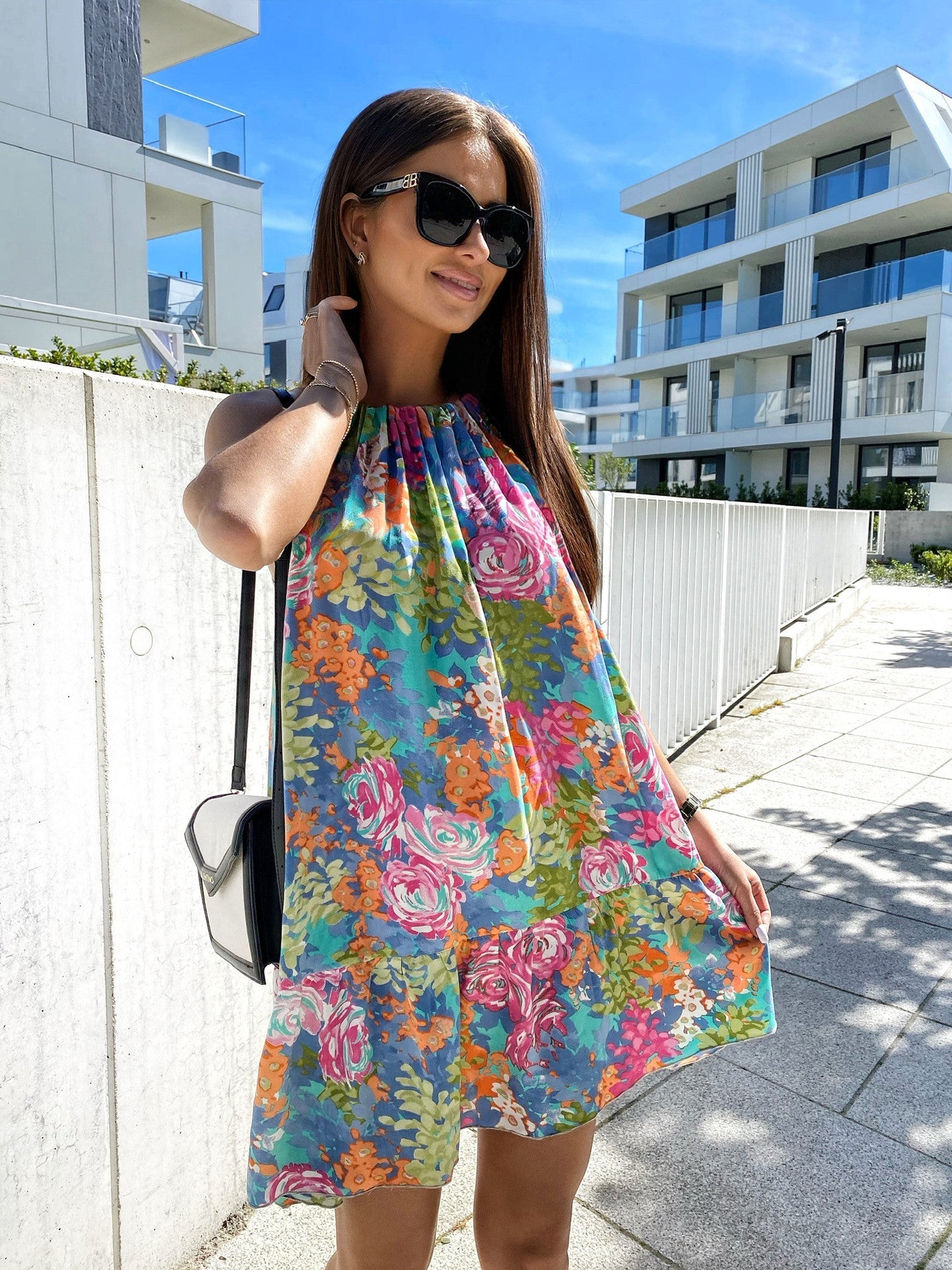 Women Casual Summer Vacation Boho Paisley Floral Print Halter Dress